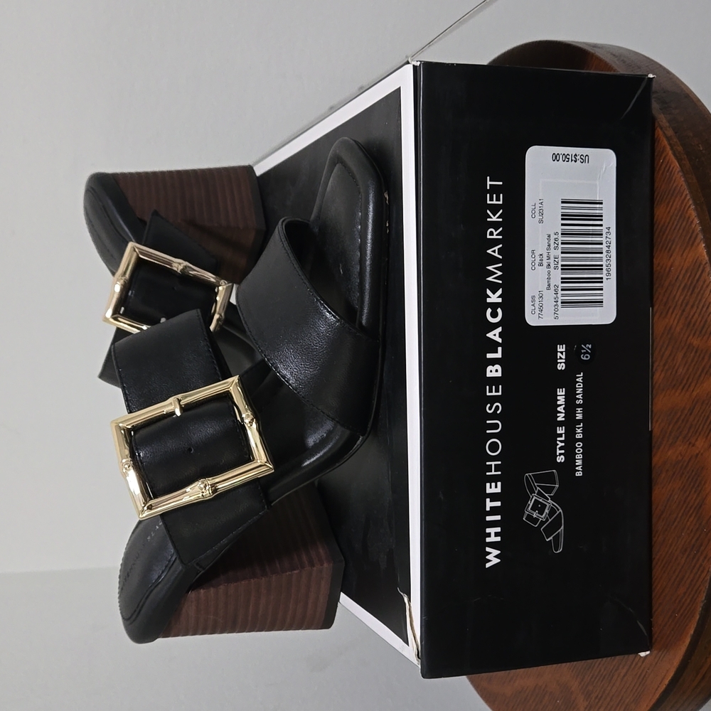 WHITE HOUSE BLACK MARKET BAMBOO BLACK SLIDE SANDAL SANDALS 6.5 W/ BOX